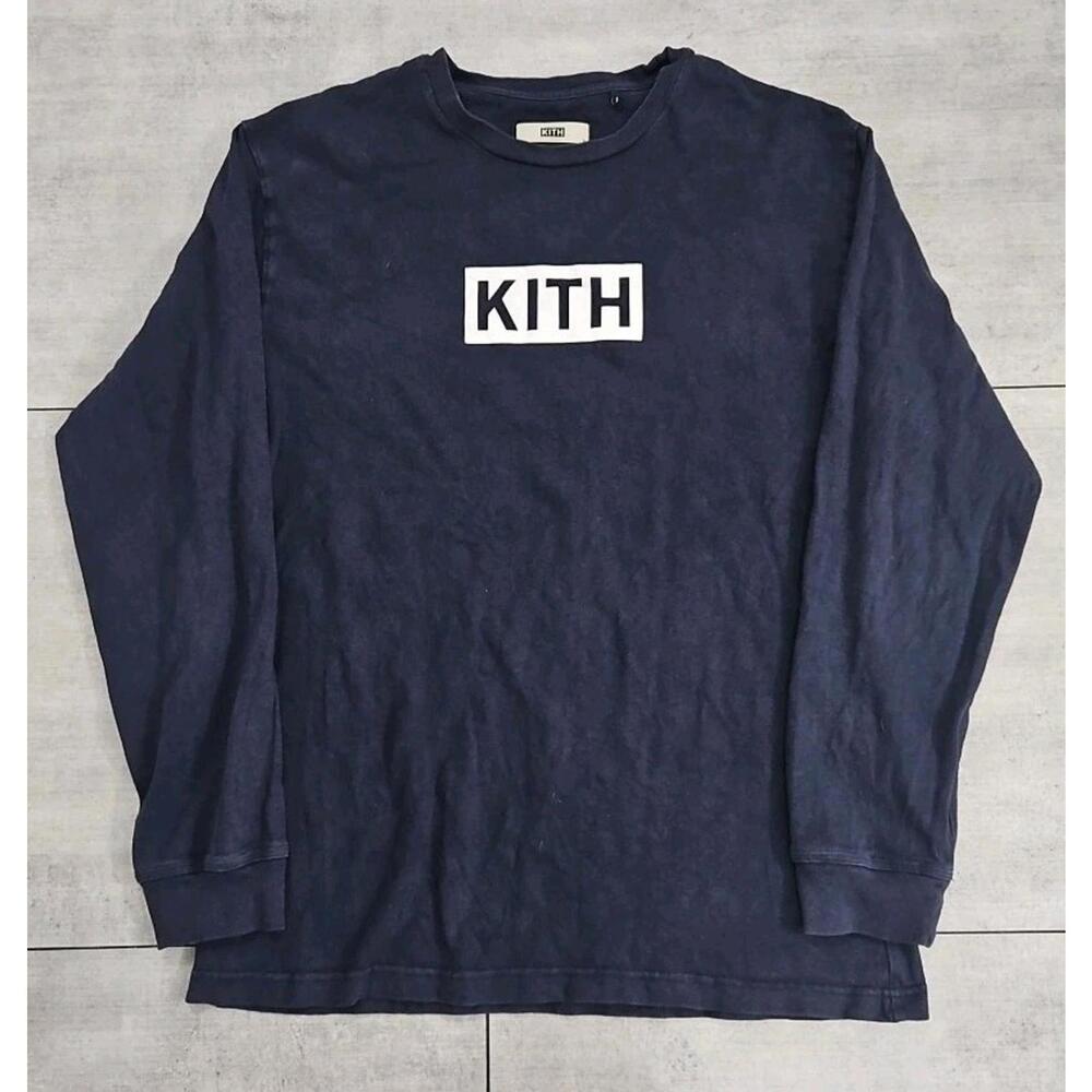 Kith Classic Box Logo Navy Blue Long Sleeve T-Shirt Mens Size L Streetwear